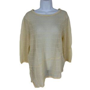 Chicos Travelers 3/4 Sleeve Round Neck Shear Overlay Top Size 2 US L